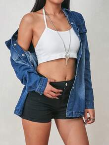 Women's Casual Loose Big Pocket Button Denim Jacket