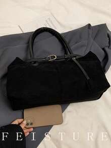 1 buah Tas Tote Bahan Suede Imitasi dengan Hiasan Tali, Penutup Magnetik, Cocok untuk Aktivitas Sehari-hari, Kencan, Perjalanan, Musim Gugur/Dingin, Tren Fesyen Musim Gugur Terbaru 2025 untuk Wanita - Hitam - View 7
