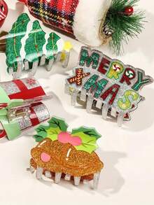 Christmas Half-Bundle Hairpins, Cute Shark And Tree-Shaped Hairpins, Featuring Elements Such As Santa Claus, Christmas Tree, Bells, And Christmas Greetings. Hair Accessories - Perfect For Christmas, Christmas Headwear, Christmas Gifts, Christmas Decorations.