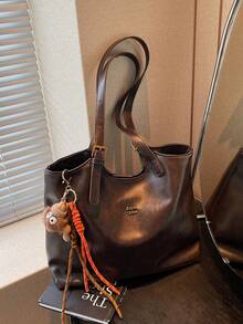 New Fashion Solid Color PU Leather Women's Shoulder Bag, Retro Handbag With Buckle And Zipper, Large Capacity Tote Bag, Suitable For Travel, Shopping, Dating, Suitable For Teenagers, Female College Students, Young Professional Women, Ideal For Office, School, Work, Business, Commuting, Outdoor, Travel And Other Occasions - Coffee - View 6