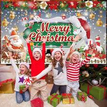 1pc Christmas Background Banner, 82.7*59.1/59.1*39.4/39.4*29.5 Inches Santa Claus Snowman Gingerbread Man Merry Christmas Background Suitable For Christmas Party, Photography Background, Wall Sign, Yard Sign, Winter New Year Christmas Eve Christmas Party Decoration