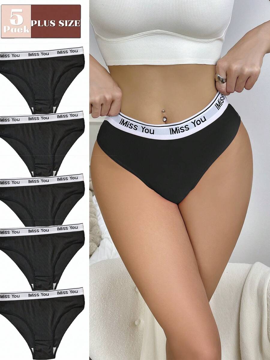 5件大码高弹力休闲舒适运动时尚女士比基尼内裤 - 黑色 - 查看 1