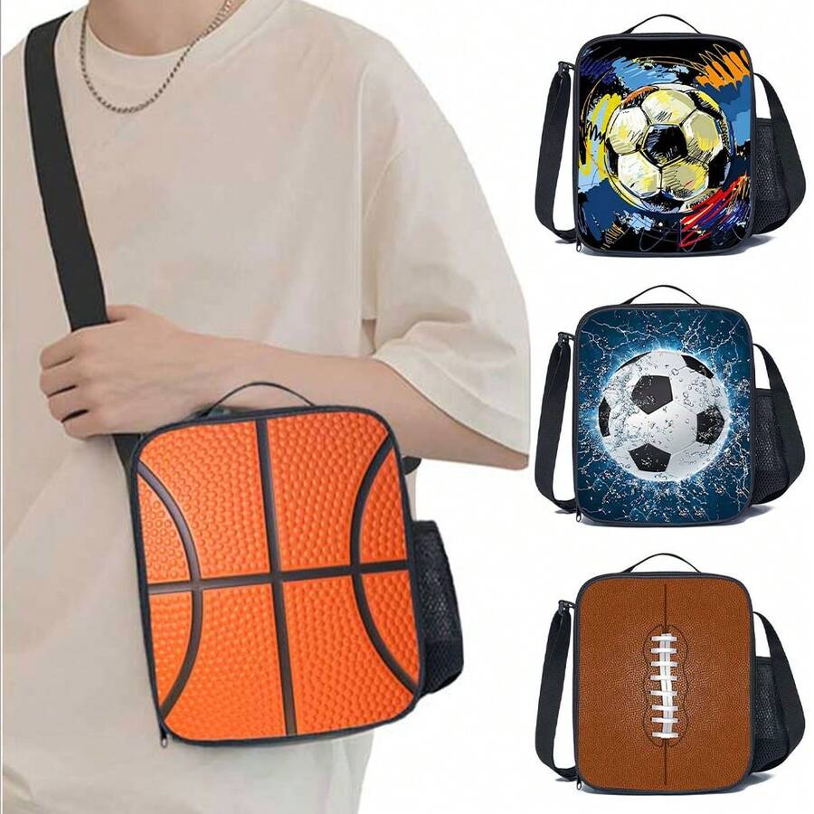 创意印花男女童斜挎包，配有可调节肩带和侧袋，是露营、徒步、野餐、海滩和旅行的理想之选。 - 黑色 - 查看 1