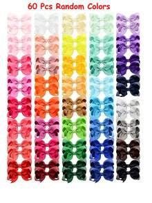 60pcs/Set Girls Random Color Bow Hair Clips, Vintage Satin Ribbon Bow Hair Clips, Cute Bow Hair Pins, Daily Wear Hair Accessories Set (Sold In Pairs) - Nhiều màu - Xem 8