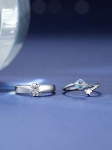 2pcs Happy Planet Astronaut Copper Couple Ornament, Holiday Gift - Silver - View 1