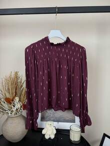Hermiss blusa para  otoño , Detalles metálicos dorados y goma  fruncida a talla única para una S/M/L . entrega estimada 1-3dias laborable (península) - Burdeos - Ver 2