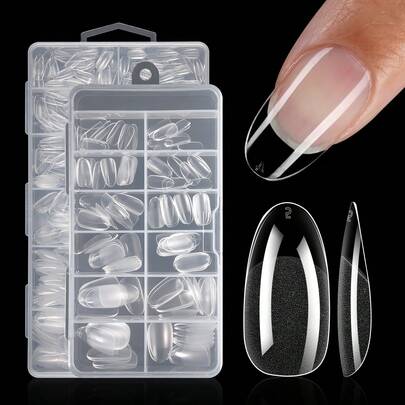 120/600片装 短圆甲片 软胶透明甲片 半哑光全覆盖甲片 亚克力预压假指甲片 指甲延长器 家用DIY美甲压片 美甲产品 美甲用品