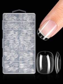 120/600pcs Short Rectangular Soft Clear Semi-Matte Full Coverage Acrylic Pre-Pressed Fake Nail Tips For Nail Extension, Home DIY Manicure Product Nails - Clear - View 6
