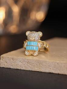 1 Peça Anel Colar Pingente de Urso Cartoon Fofo e Cintilante - Joia Animal Requintada - Para Meninas - Presente Perfeito para Amigos