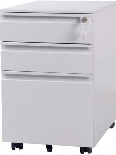 サイドワゴン 3段 幅390×奥行450×高さ600mm スチール製 オールロック式 ペントレー付き シリンダー錠 完成品 組立不要 オフィス収納 キャビネット