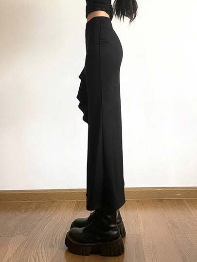 Top Dazzle 纯色 Bodycon 高腰开衩下摆迷你裙，街头时尚