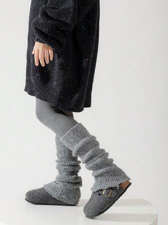 1 Pair Girls Thick Warm Frill Trim Leg Warmers, Children Knee High Leg Warmers For Autumn/Winter