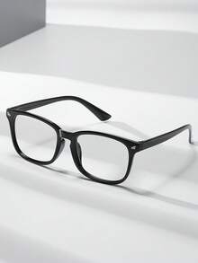 1 Pair Black Geometric Plastic Full-Rim Glasses, Modern Minimalist Style, Transparent Eyeglasses For Men, Suitable For Daily Office, Weekend Leisure, Singles Party, Back To School Season, And All Face Shapes - Colorless - View 17