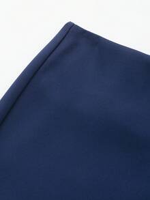 女士时尚休闲纯色不对称裹身短裙，简约时尚夏季裙裤 - 藏蓝色 - 查看 3