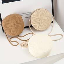 Handcrafted Pendant| Fashionable Round Woven Women's Crossbody Bag - Handwoven Shoulder Bag, Suitable For Beach Vacation, Available In Coffee, White, And Cream Colors, Fashionable Tote Bag| Bohemian Style| Thread Zipper, Beach Bag Accessories - 卡其色 1 - 查看 3