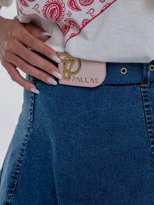 Saia Jeans Evasê Feminina Cinto Removível Moderna - Marmorizada - Visão 3