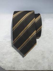 Luxury Men's Skinny Ties Polyester Silk Solid Polka Dot Striped Check Skinny Jacquard Groomsman Tie - 駝色 - 查看 1