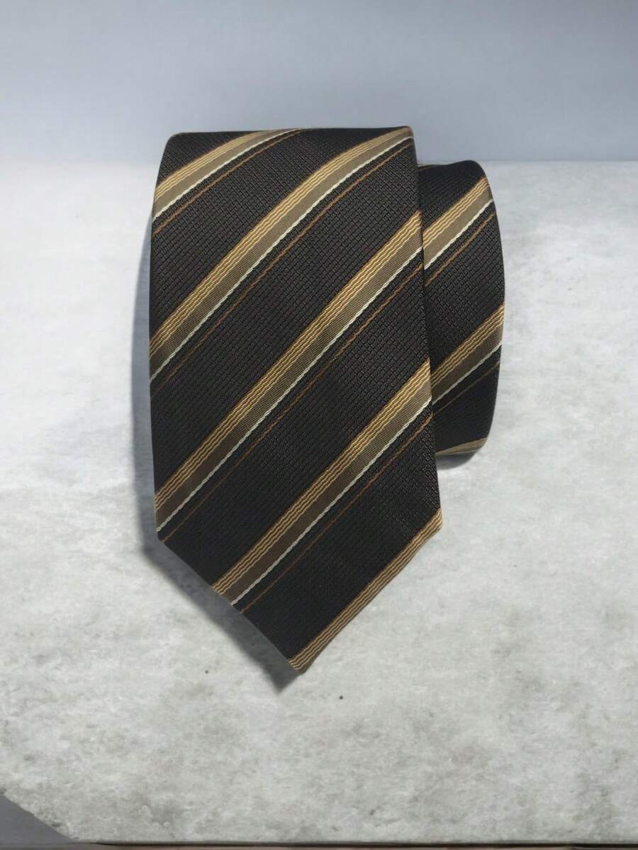 Luxury Men's Skinny Ties Polyester Silk Solid Polka Dot Striped Check Skinny Jacquard Groomsman Tie - 駝色 - 查看 1