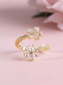 Hot Item Restocked! 1pc Dainty Adjustable Flower Ring,Natural Inspired Ring,Valentine's Day,Anniversary Chriatmas Gift(No Box) - 金色 - 查看 6