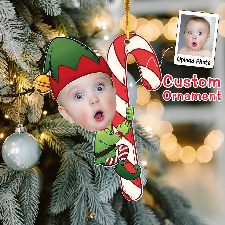 1 pieza Adorno de foto personalizado, decoración navideña personalizada, recuerdo de acrílico divertido, regalo navideño reflexivo para la familia, nuevas mamás, nuevos papás, adorno único para el árbol de Navidad - Multicolor - Ver 1