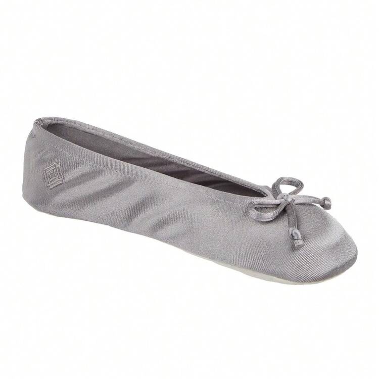 Zapatillas de ballet de satén para mujer Isotoner con lazo suave y suela de ante - Ceniza - Añade 7