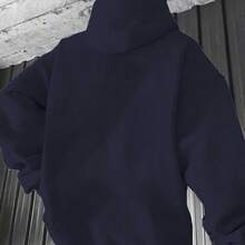 Oversized Men's Oversized Hooded Sweatshirt, Japanese-Style Pure And Printed - White And Black Casual Winter Warm, Front Pocket, Machine Washable, The Simplest Japanese Text Design, A Must-Have For Autumn/Winter Layering, Suitable For Daily And Formal Wear (Men's Fashionable Sweater) - Loose Style, Hooded With Drawstring, Soft Fabric, Fashionable Cursive Font, Multi-Functional Outdoor Activities, OBM Brand, Machine Washable And Dry Cleaning, Cool Men's Hoodie, Large Size Men's Hoodie - Black - View 3