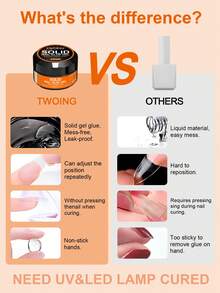 TWOING 2 Bottles Solid Nail Glue Gel Set, Extra Large Capacity Strong Adhesive For Press-On Nails, False Nail Tips & Rhinestones, UV Light Cured Multi-Use 3D Sculpting Gel For DIY Nail Art - 無色 - 查看 5