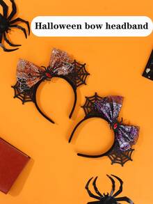 1pc Halloween Bow Headband, Creative Black Spider Web Bow Hair Accessory, Children's Party Funny Decor Headpiece, Fashionable Holiday Hair Decoration