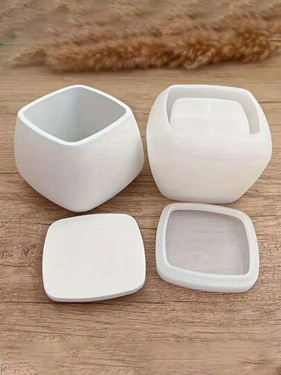 1pc Square Silicone Mold With Lid, DIY Cement/Plaster/Wax Candle Mold
