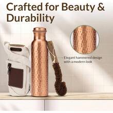 CLEO HOME - Botella ayurvdica de agua de cobre con acabado martillado 950 ml aislamiento trmico, a prueba de fugas+ Bolsa de lona c2 bolsillos y cepillo de limpieza - CLÁSICO - Ver 6