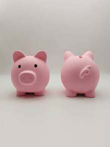1pc Cute Plastic Pig Piggy Bank, Unbreakable Plastic Coin Saving Box, Interesting Gift For Birthday, Holiday - Multicolor - View 5