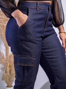 Women's Cargo Jeans Jogger High Waist Butt Lifting Premium Pants With Lycra Side Pockets - 牛仔褲清潔劑 - 查看 3