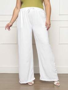 Duna Women's Plus Size Wide Leg Pants Kit 3 - Xanh lá cây, Trắng và Hồng - Xem 9