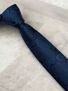 Luxury Men's Skinny Ties Polyester Silk Solid Polka Dot Striped Check Skinny Jacquard Groomsman Tie - 薄荷藍 - 查看 4