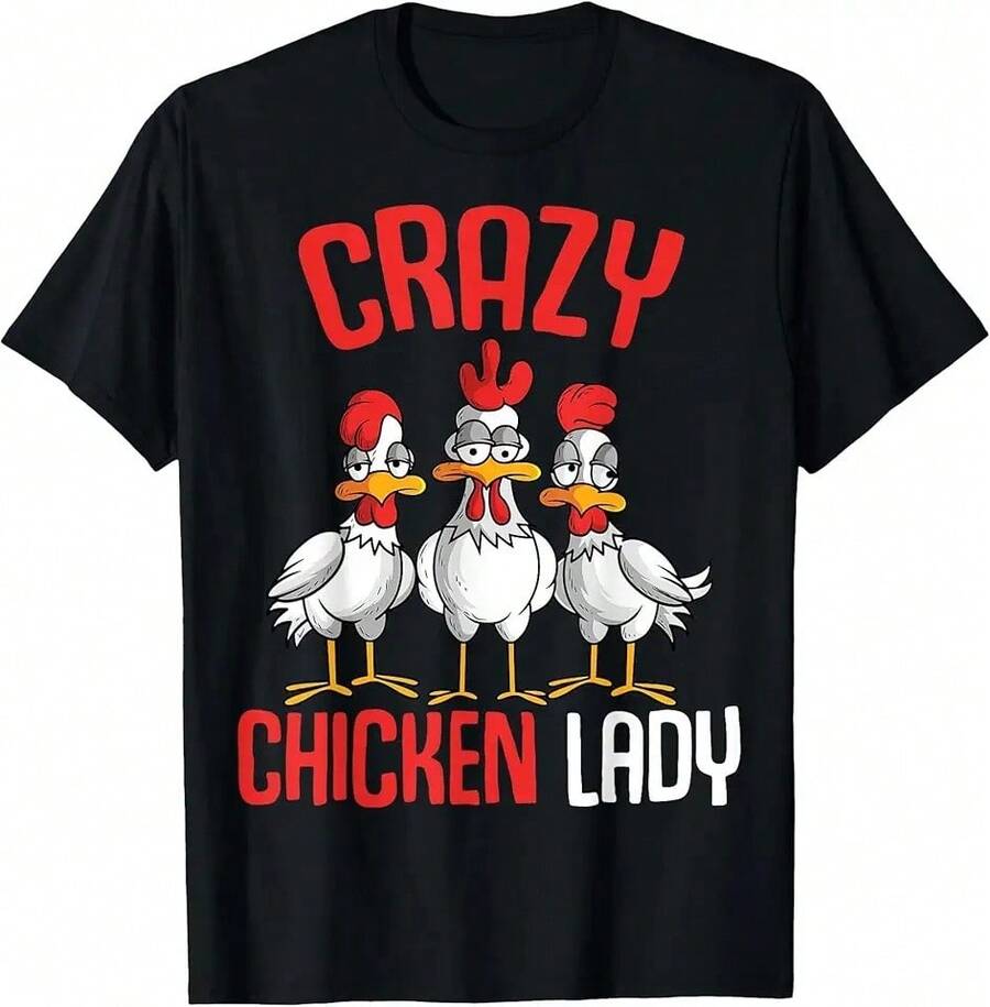 Crazy Chicken Lady Women T-Shirt - 黑色 - 查看 1