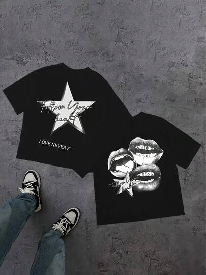 Camiseta de Manga Corta de Verano para Hombre - Cuello Redondo Casual con Impresión de Letras Negritas, Blanca con Gráfico Negro, Ajuste Regular Lavable a Máquina, Atuendo Diario, Camiseta de Declaración, Tela Transpirable, Camiseta Estampada, Jóvenes Adultos