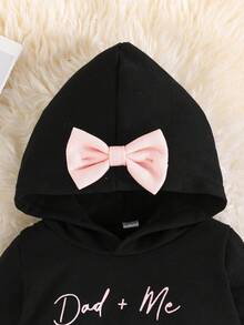 女婴字母印花长袖卫衣和休闲裤保暖套装，秋冬 - 黑色 - 查看 3