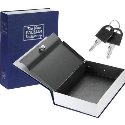Caja fuerte decorativa con cerradura de llave, caja de almacenamiento con apariencia de libro, adecuada para estantería del hogar, tienda, alcancía, almacenamiento de documentos, color negro