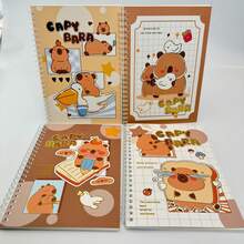 1pc Random Capybara A5 Gold Foil Cover Spiral Notebook, Coffee Bear, Hamster, Lined Notepad, Stationery, Office Supplies, Learning Gift
