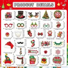 1pc Christmas Sparkling Photo Frame+30pcs Hand-Held Photobooth Props Christmas Hats, Socks, Snowman Patterns, Funny And Funny Props, Hand-Held Photo Props, Party Supplies Set, Used For Taking Photos At Parties With Friends And Family