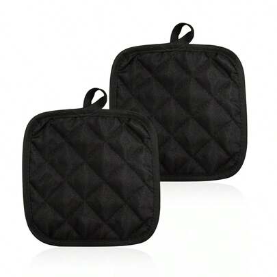 2pcs/4pcs Black Square Heat Resistant Pot Holder Pad, Kitchen Microwave Oven Heat Insulation Mat,Home And Kitchen Must-Haves, Kitchen Utensils And Equipment As Christmas Practical Gifts