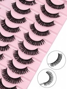 20 对 D 卷全条睫毛蓬松浓密假睫毛可重复使用仿貂皮睫毛条状睫毛、睫毛、睫毛、假睫毛 - 黑色 - 查看 2