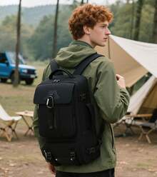 Travel Backpack, Waterproof Laptop Backpack With Shoe Pocket, Hidden USB Charging Port, Hiking Backpack - Black - View 2