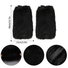 PHOGARY Faux Fur Fuzzy Leg Warmers Furry Boot Covers For Women Girls, Furry Boot Cuffs Fuzzy Shoes Cover Socks For Costumes - màu đen - Xem 5