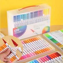 Kit 12/24/36/48/60/80/100/120 Cores Caneta 2 em 1 Brush Lettering e Ponta Fina Dual Pen Canetinha Colorir Desenho Moby - 80 núcleos - Visão 2