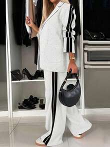 Bộ 2 món áo khoác dài tay và quần thể thao nhẹ, dáng casual dành cho nữ, chất liệu polyester, có thể giặt máy, thích hợp cho mùa xuân và mùa thu. - Xám - Xem 5