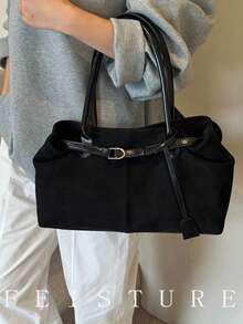 1 buah Tas Tote Bahan Suede Imitasi dengan Hiasan Tali, Penutup Magnetik, Cocok untuk Aktivitas Sehari-hari, Kencan, Perjalanan, Musim Gugur/Dingin, Tren Fesyen Musim Gugur Terbaru 2025 untuk Wanita - Hitam - View 6