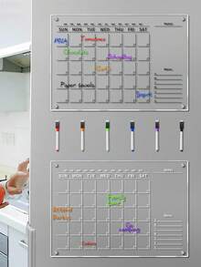 1 Month Planner Magnetic Board (Black/White), Includes 6 Magnetic Dry Erase Markers, Transparent Double-Layer Fridge Board, Display & Writing Board, Magnetic Refrigerator Memo Pad