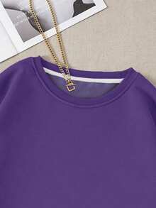 1pc Girls' Playful Chic Leopard Print & Cherry Graphic Sweatshirt, Fashionable & Versatile, Suitable For Spring/Autumn Occasions - Purple - View 4