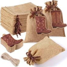 10pcs Western Cowboy Style Linen Bags Set - With Decorative Tags And Jute Ropes, Ideal For Party Decor, Holiday Decorations, Candy Packaging, Jewelry Storage, Small Gift Wrapping, Accessory Organization, And Party Supplies - Multicolor - View 2